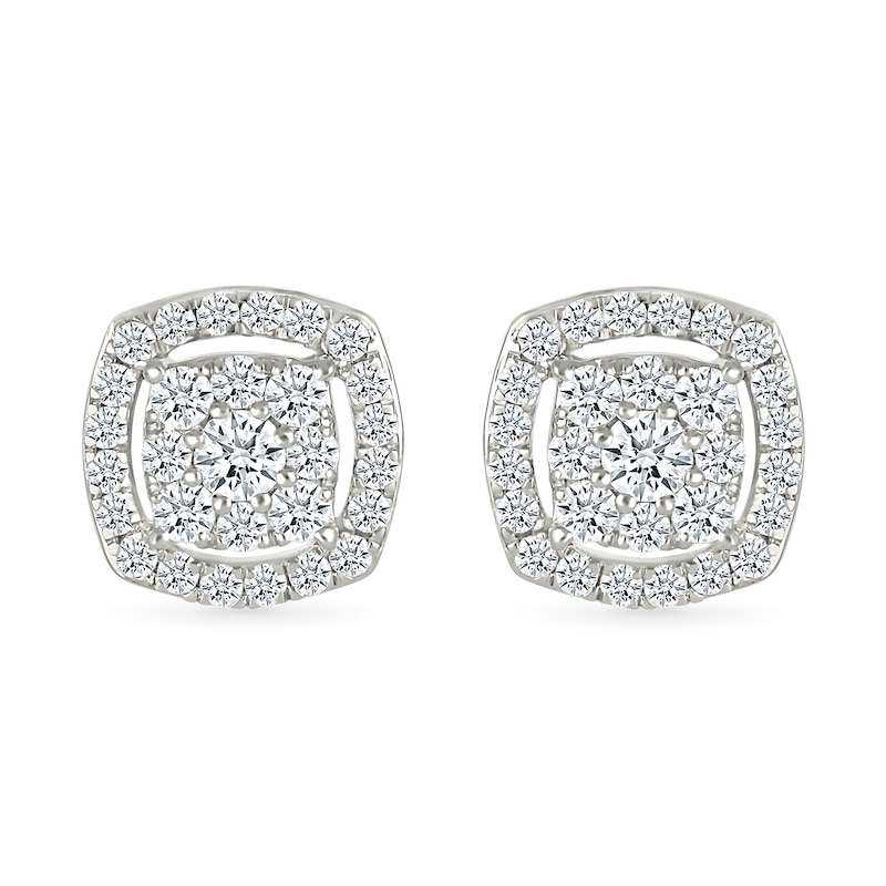 Main Image 1 of 1/2 CT. T.W. Cushion-Shaped Lab-Created Multi-Diamond Open Frame Stud Earrings in Sterling Silver