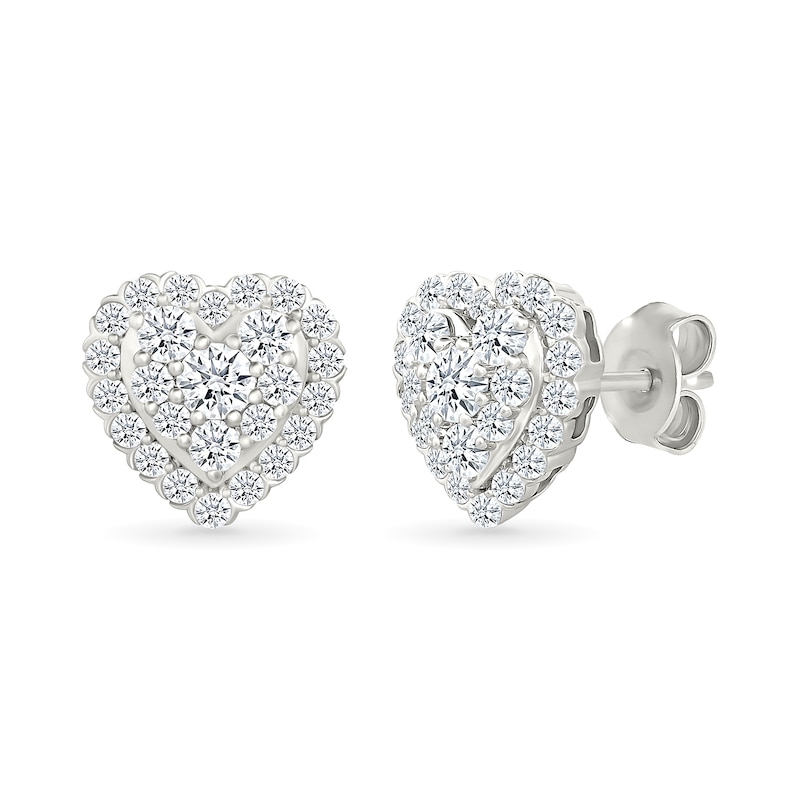 Main Image 1 of 1 CT. T.W. Heart-Shaped Lab-Created Multi-Diamond Frame Stud Earrings in Sterling Silver