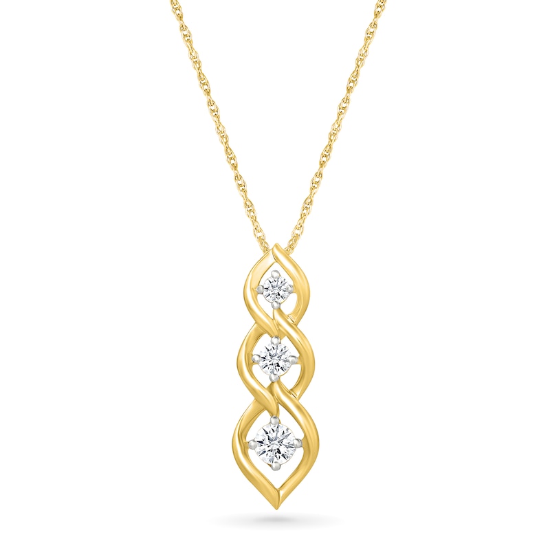 Main Image 1 of 1/3 CT. T.W. Lab-Created Diamond Graduated Three Stone Flame Drop Pendant in Sterling Silver with 10K Gold Plate