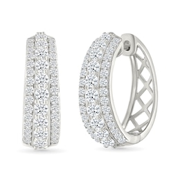 2 CT. T.W. Lab-Created Diamond Graduated Triple Row Hoop Earrings in Sterling Silver