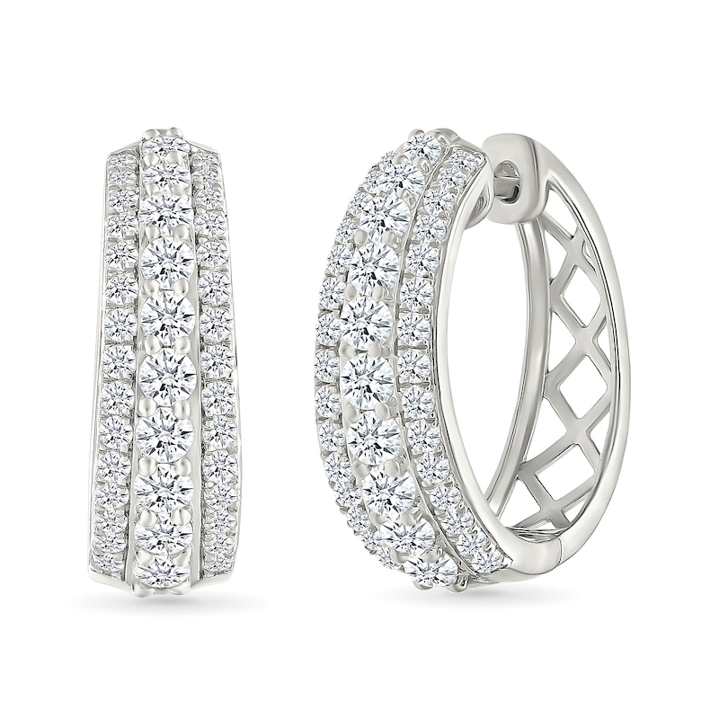 Main Image 1 of 2 CT. T.W. Lab-Created Diamond Graduated Triple Row Hoop Earrings in Sterling Silver