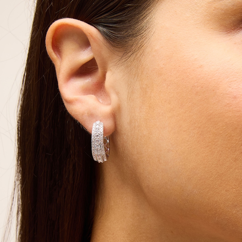 Main Image 2 of 2 CT. T.W. Lab-Created Diamond Graduated Triple Row Hoop Earrings in Sterling Silver