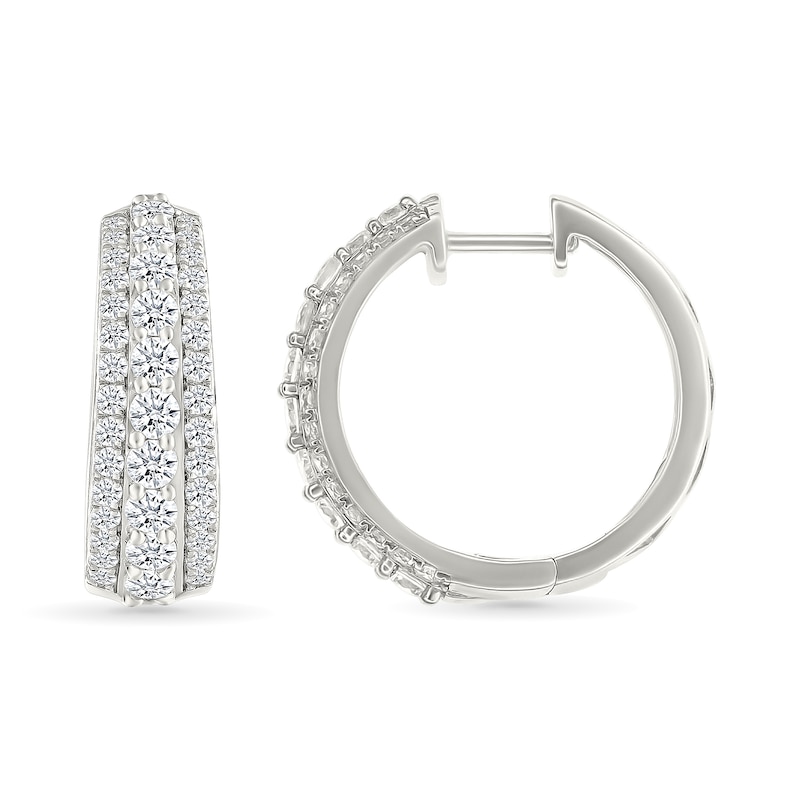 Main Image 3 of 2 CT. T.W. Lab-Created Diamond Graduated Triple Row Hoop Earrings in Sterling Silver