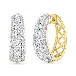 1/2 CT. T.W. Lab-Created Diamond Graduated Triple Row Hoop Earrings in Sterling Silver with 10K Gold Plate