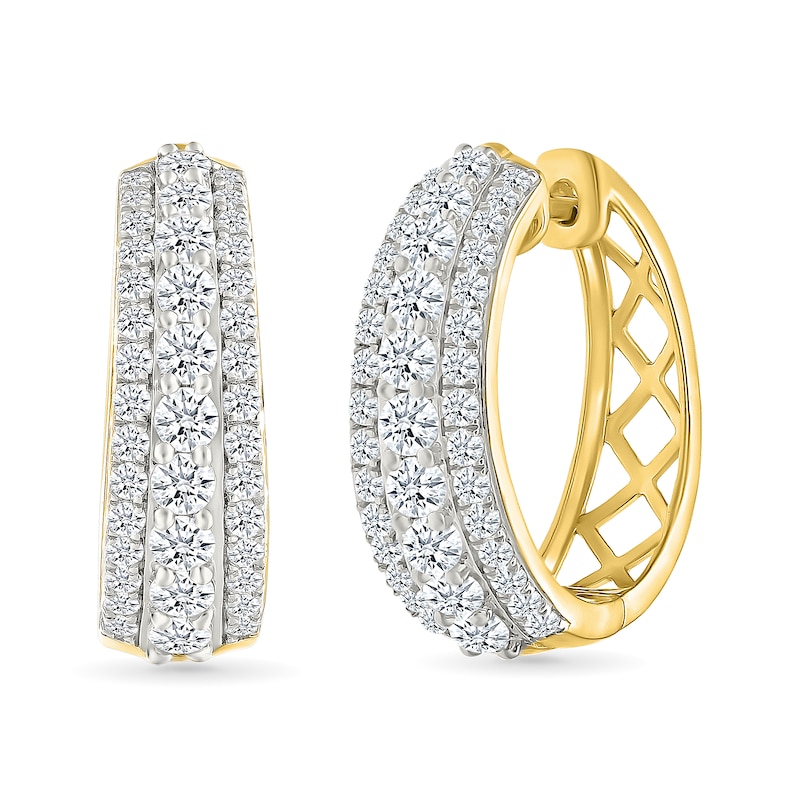 Main Image 1 of 1/2 CT. T.W. Lab-Created Diamond Graduated Triple Row Hoop Earrings in Sterling Silver with 10K Gold Plate