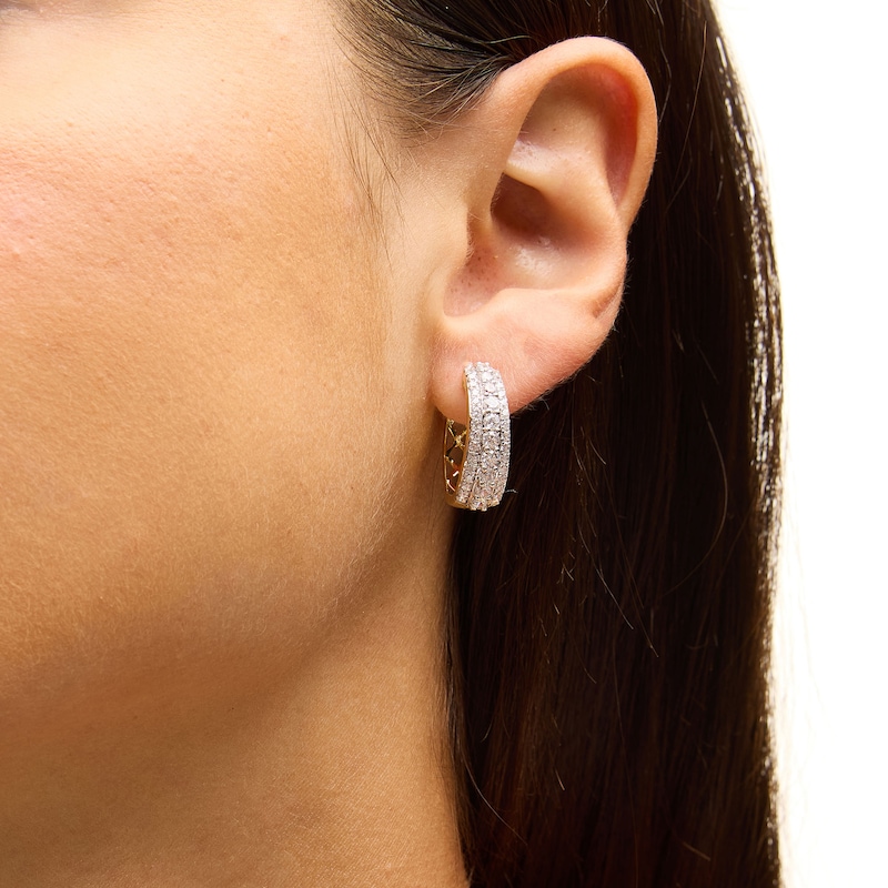 Main Image 2 of 1/2 CT. T.W. Lab-Created Diamond Graduated Triple Row Hoop Earrings in Sterling Silver with 10K Gold Plate