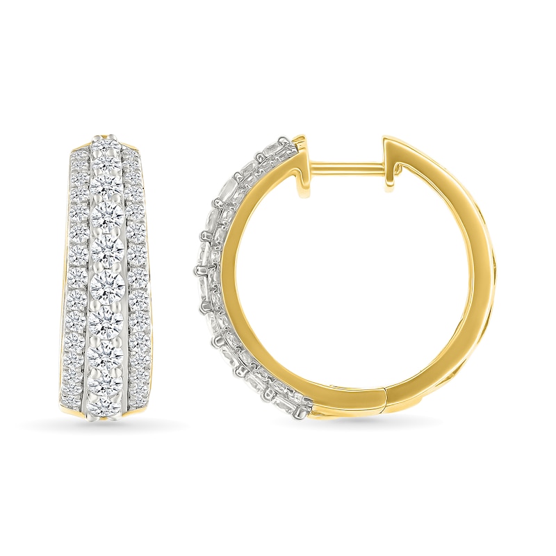 Main Image 3 of 1/2 CT. T.W. Lab-Created Diamond Graduated Triple Row Hoop Earrings in Sterling Silver with 10K Gold Plate