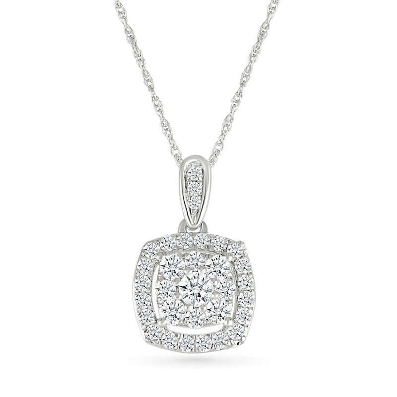 Main Image 1 of 3/8 CT. T.W. Cushion-Shaped Lab-Created Multi-Diamond Open Frame Drop Pendant in Sterling Silver