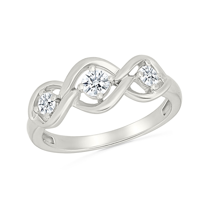 Main Image 1 of 1/3 CT. T.W. Lab-Created Diamond Three Stone Open Twist Ring in Sterling Silver