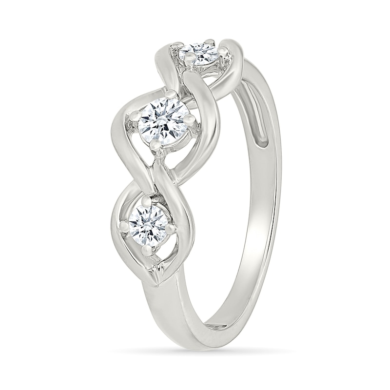 Main Image 3 of 1/3 CT. T.W. Lab-Created Diamond Three Stone Open Twist Ring in Sterling Silver