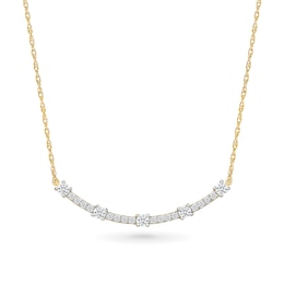 1/2 CT. T.W. Lab-Created Diamond Five Stone Curved Bar Necklace in Sterling Silver with 10K Gold Plate