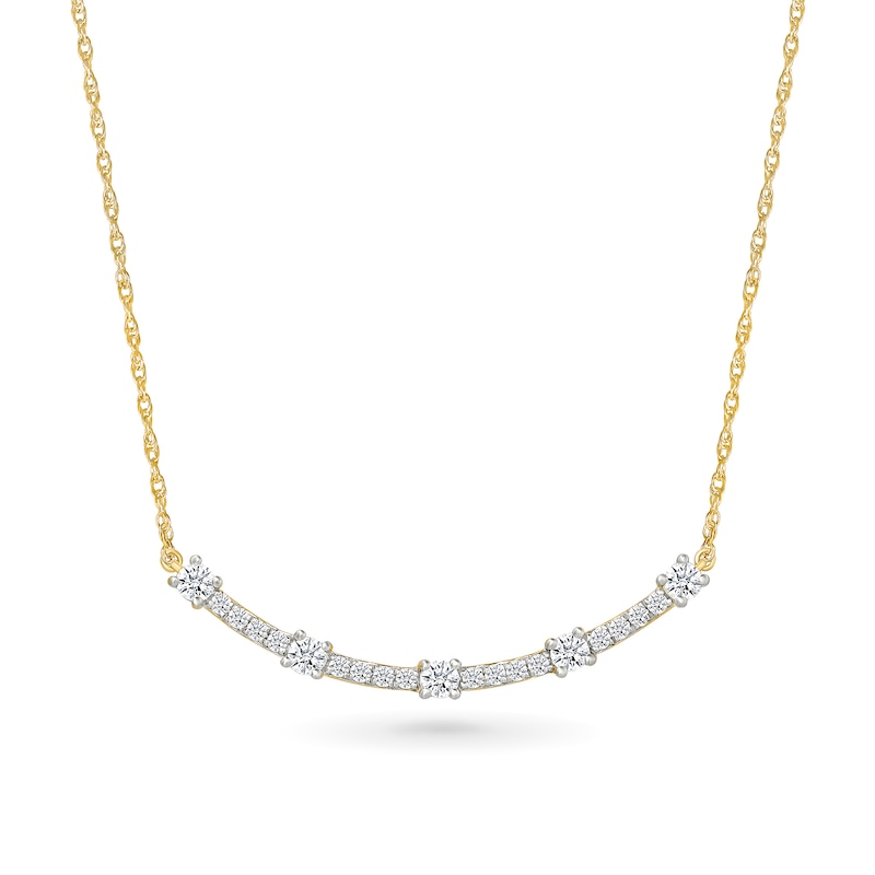 Main Image 1 of 1/2 CT. T.W. Lab-Created Diamond Five Stone Curved Bar Necklace in Sterling Silver with 10K Gold Plate