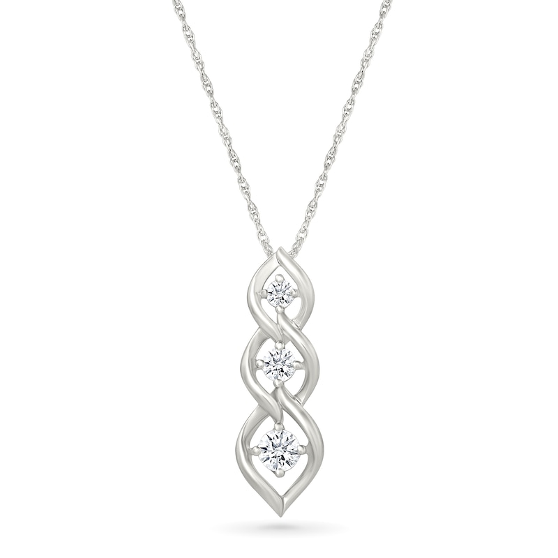 Main Image 1 of 1/3 CT. T.W. Lab-Created Diamond Graduated Three Stone Flame Drop Pendant in Sterling Silver