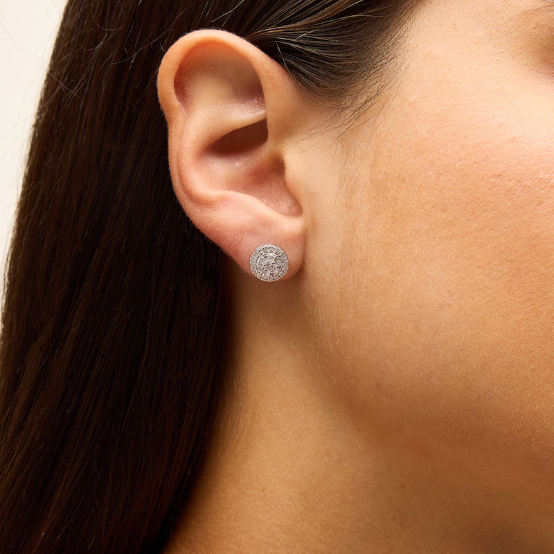 Main Image 2 of 3/4 CT. T.W. Lab-Created Multi-Diamond Frame Stud Earrings in Sterling Silver