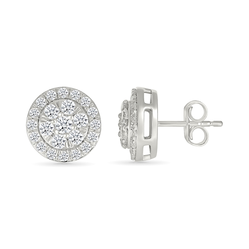 Main Image 3 of 3/4 CT. T.W. Lab-Created Multi-Diamond Frame Stud Earrings in Sterling Silver