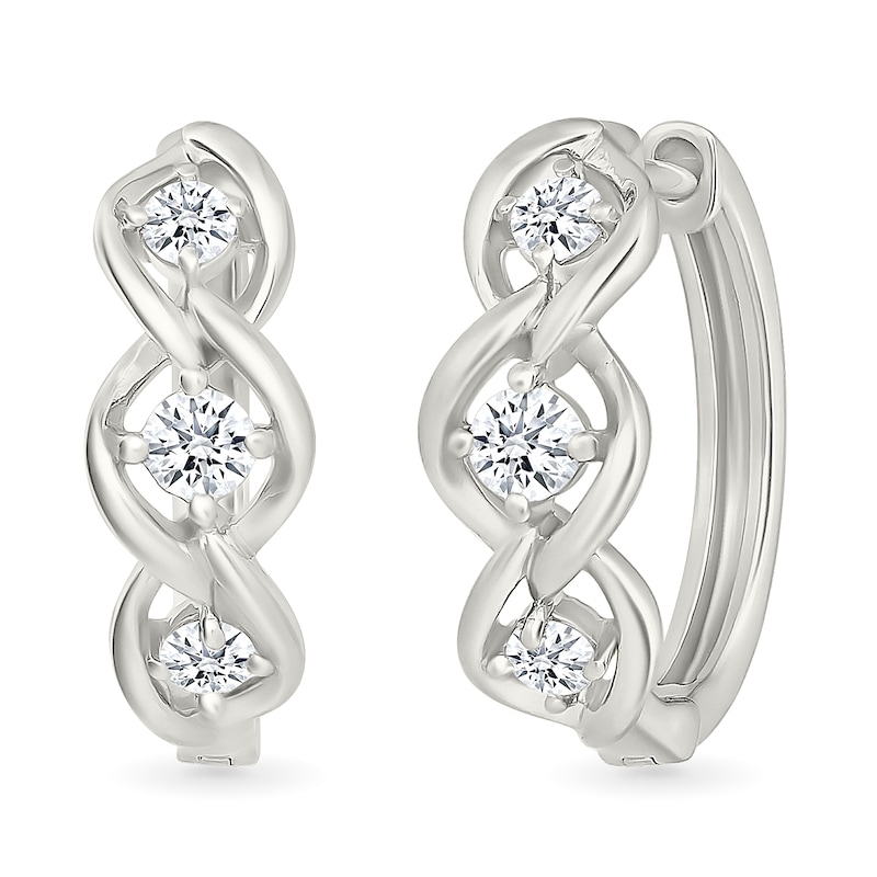 Main Image 1 of 3/8 CT. T.W. Lab-Created Diamond Three Stone Twist Hoop Earrings in Sterling Silver