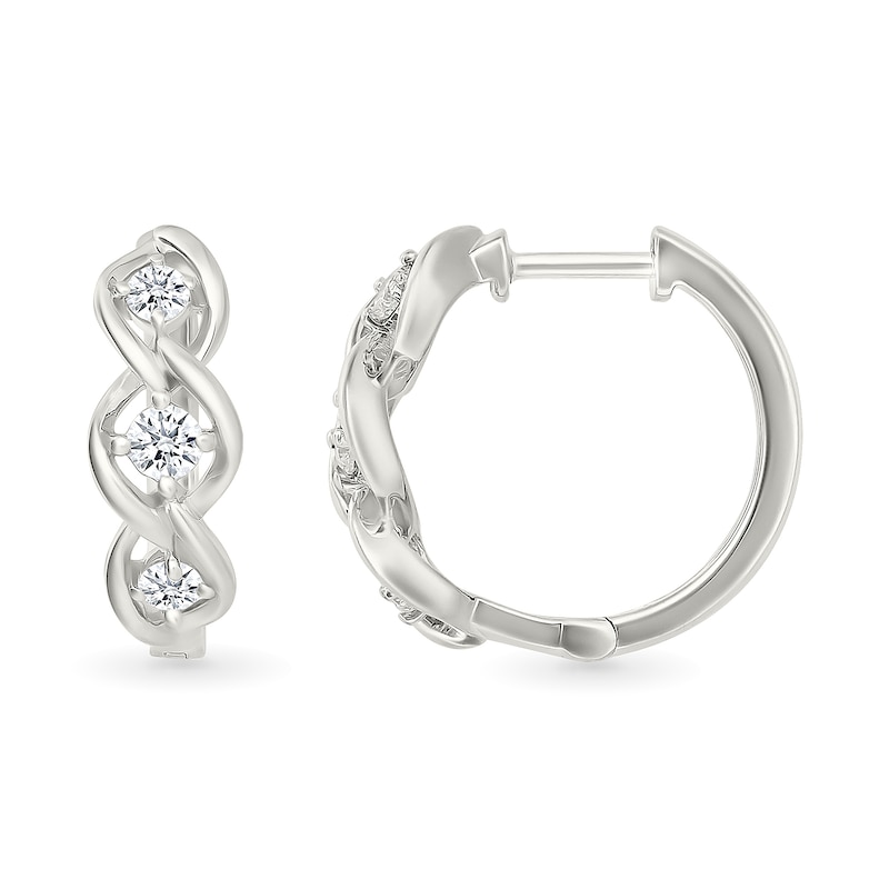 Main Image 3 of 3/8 CT. T.W. Lab-Created Diamond Three Stone Twist Hoop Earrings in Sterling Silver