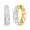 Thumbnail Image 1 of 1 CT. T.W. Lab-Created Diamond Graduated Triple Row Hoop Earrings in Sterling Silver with 10K Gold Plate