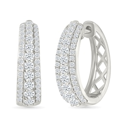 1 CT. T.W. Lab-Created Diamond Graduated Triple Row Hoop Earrings in Sterling Silver