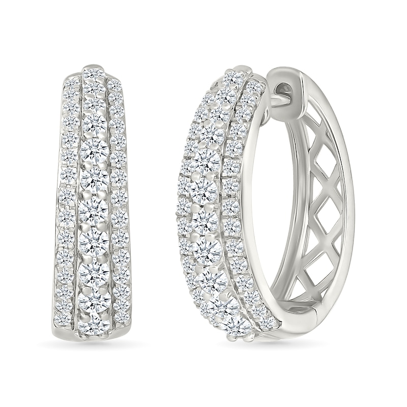 Main Image 1 of 1 CT. T.W. Lab-Created Diamond Graduated Triple Row Hoop Earrings in Sterling Silver