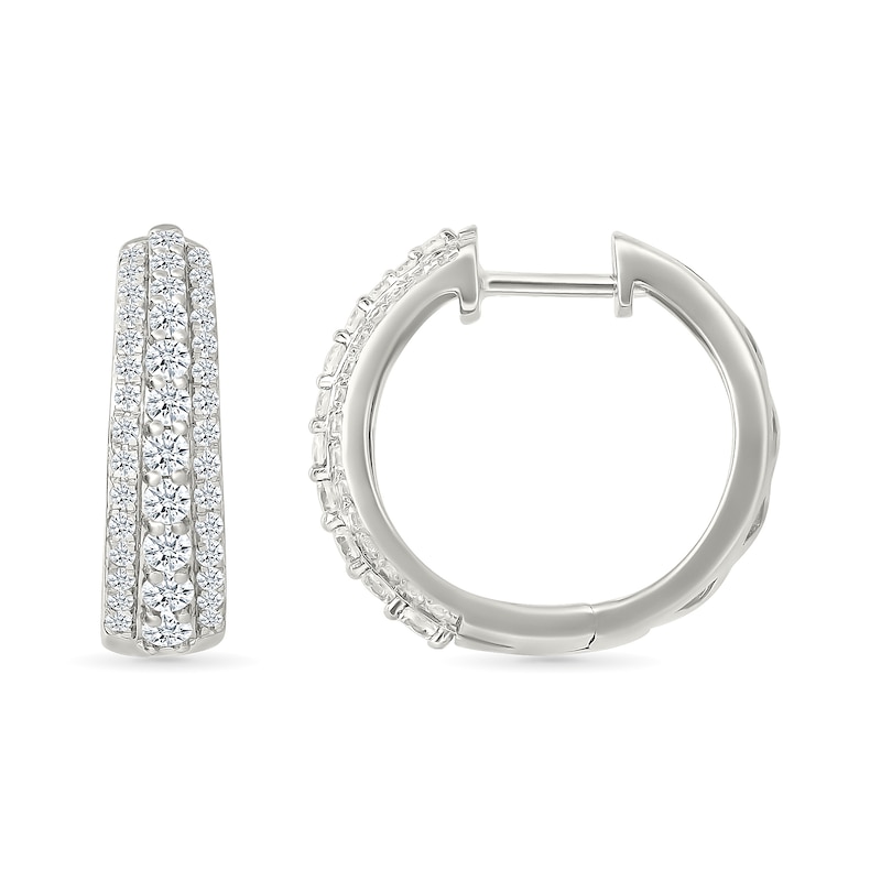 Main Image 3 of 1 CT. T.W. Lab-Created Diamond Graduated Triple Row Hoop Earrings in Sterling Silver