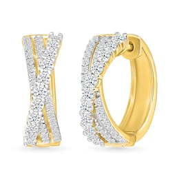 1 CT. T.W. Lab-Created Diamond Triple Row Crossover Hoop Earrings in Sterling Silver with 10K Gold Plate