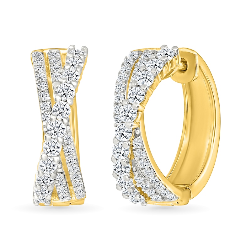 Main Image 1 of 1 CT. T.W. Lab-Created Diamond Triple Row Crossover Hoop Earrings in Sterling Silver with 10K Gold Plate