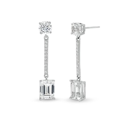 Emerald-Cut and Round White Lab-Created Sapphire Linear Bar Drop Earrings in Sterling Silver