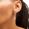 Thumbnail Image 1 of Emerald-Cut and Round White Lab-Created Sapphire Linear Bar Drop Earrings in Sterling Silver