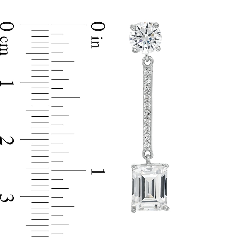 Main Image 3 of Emerald-Cut and Round White Lab-Created Sapphire Linear Bar Drop Earrings in Sterling Silver