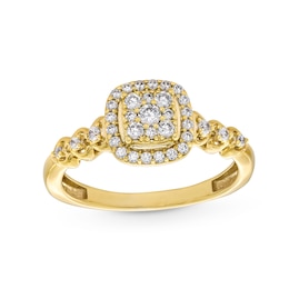 1/3 CT. T.W. Cushion-Shaped Multi-Diamond Frame Heart Shank Engagement Ring in 10K Gold