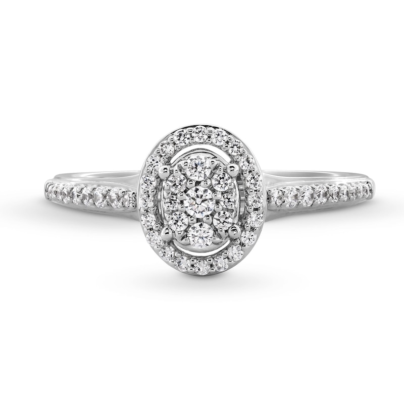 1/3 CT. T.W. Oval-Shaped Multi-Diamond Frame Engagement Ring in 10K White Gold