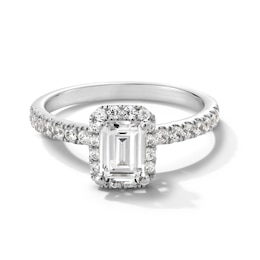 1-1/3 CT. T.W. Emerald-Cut Certified Lab-Created Diamond Frame Engagement Ring in 10K White Gold (F/SI2)