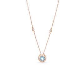 6.0mm Aquamarine and 1/20 CT. T.W. Diamond Open Frame Pendant in 10K Rose Gold