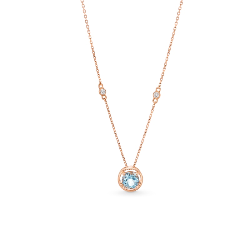 Main Image 1 of 6.0mm Aquamarine and 1/20 CT. T.W. Diamond Open Frame Pendant in 10K Rose Gold