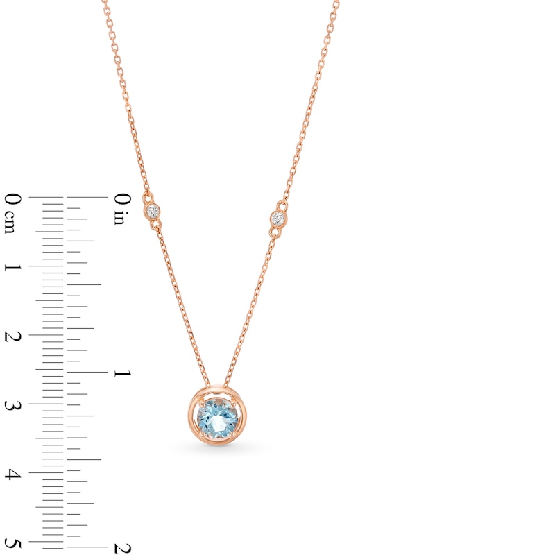 6.0mm Aquamarine and 1/20 CT. T.W. Diamond Open Frame Pendant in 10K Rose Gold