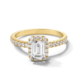 1-1/3 CT. T.W. Emerald-Cut Certified Lab-Created Diamond Frame Engagement Ring in 10K Gold (F/SI2)