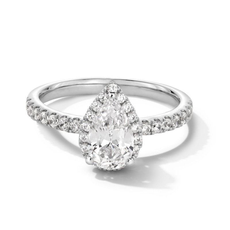 Main Image 1 of 1-1/3 CT. T.W. Pear-Shaped Certified Lab-Created Diamond Frame Engagement Ring in 10K White Gold (F/SI2)