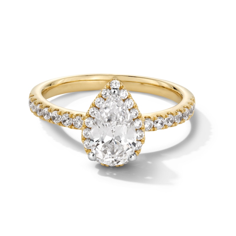 Main Image 1 of 1-1/3 CT. T.W. Pear-Shaped Certified Lab-Created Diamond Frame Engagement Ring in 10K Gold (F/SI2)