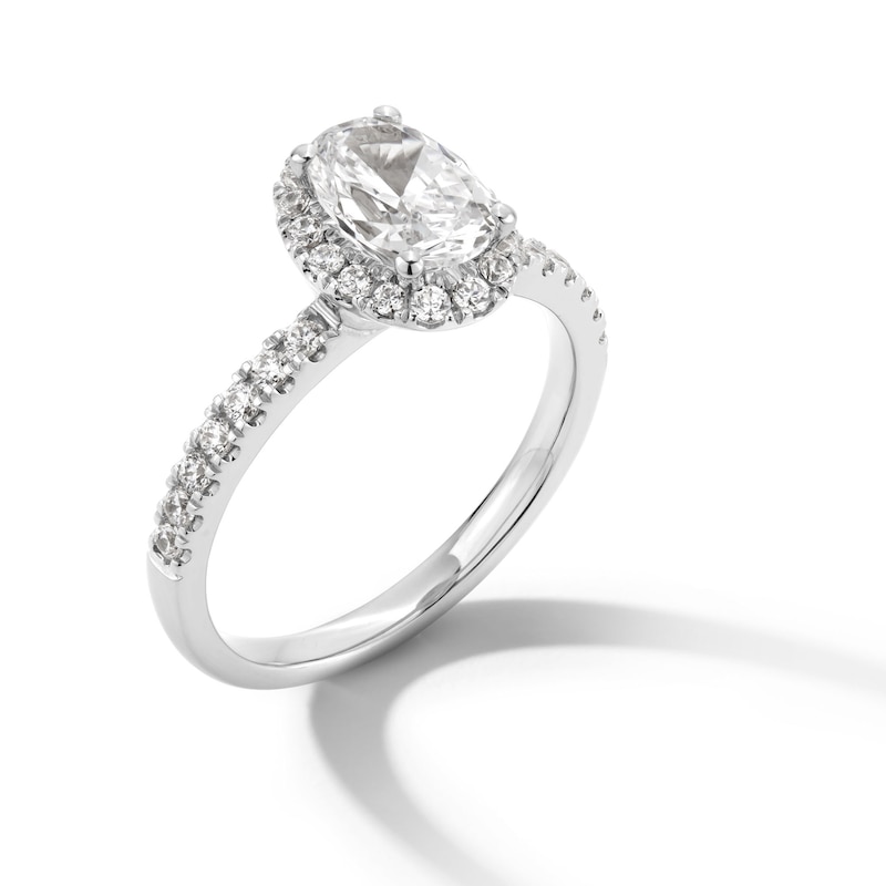 Main Image 2 of 1-1/3 CT. T.W. Oval Certified Lab-Created Diamond Frame Engagement Ring in 10K White Gold (F/SI2)