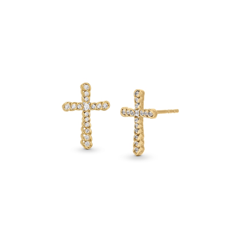 1/5 CT. T.W. Diamond Twist Cross Stud Earrings in 10K Gold