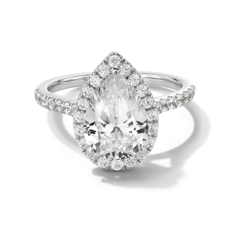 Main Image 1 of 2-1/2 CT. T.W. Pear-Shaped Certified Lab-Created Diamond Frame Engagement Ring in 14K White Gold (F/SI2)