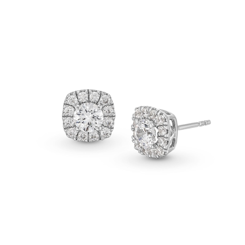 Main Image 1 of 1-1/2 CT. T.W. Diamond Cushion-Shaped Frame Stud Earrings in 10K White Gold