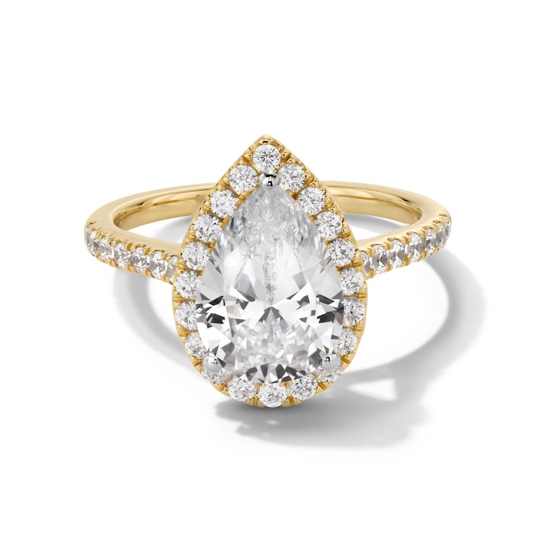 Main Image 1 of 2-1/2 CT. T.W. Pear-Shaped Certified Lab-Created Diamond Frame Engagement Ring in 14K Gold (F/SI2)