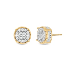 1/3 CT. T.W. Certified Lab-Created Multi-Diamond Beaded Frame Stud Earrings in 10K Gold (F/SI2)