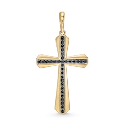 1/2 CT. T.W. Black Diamond Flared Cross Necklace Charm in 10K Gold