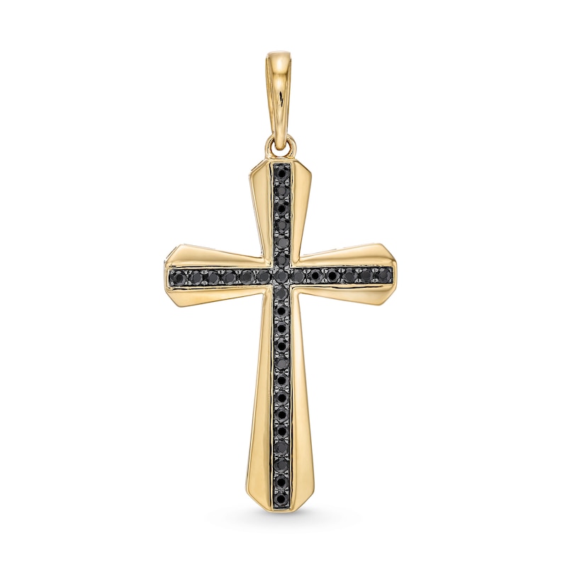 Main Image 1 of 1/2 CT. T.W. Black Diamond Flared Cross Necklace Charm in 10K Gold