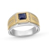 Thumbnail Image 1 of 5.0mm Square-Cut Blue Sapphire and 1/8 CT. T.W. Diamond Ring in 10K Two-Tone Gold