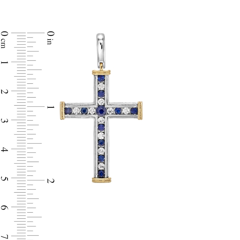 Main Image 2 of Blue Sapphire and 1/2 CT. T.W. Diamond Alternating Cross Necklace Charm in 10K Two-Tone Gold