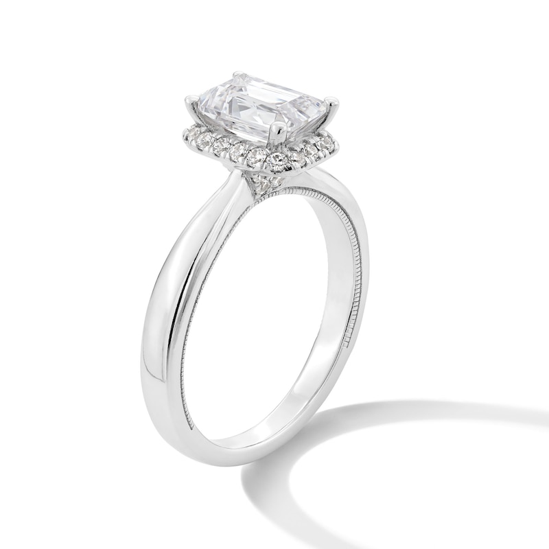 Main Image 3 of 1-3/4 CT. T.W. Emerald-Cut Certified Lab-Created Diamond Frame Engagement Ring in 14K White Gold (F/VS2)